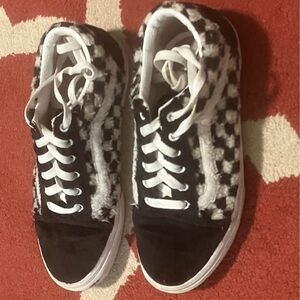Vans Black and White Fluffy Checkered Women's Sneakers